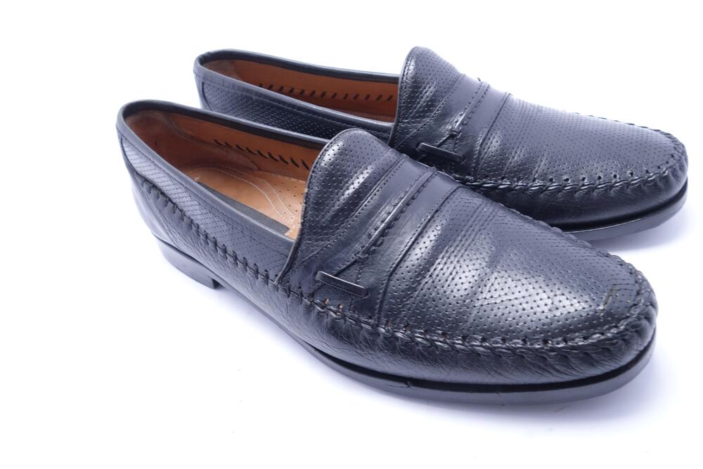 Mezlan Shoes Mens Size 8.5 Black Perforated Leather Dress Slip On Made In Spain